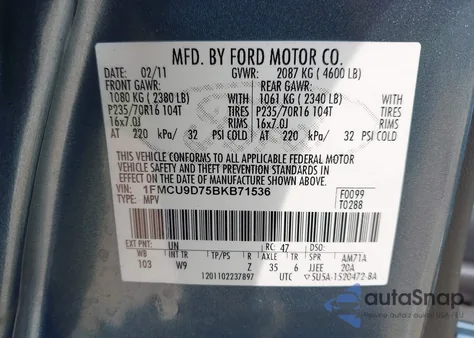 2011 Ford Escape Xlt z USA, uszkodzony, nr VIN 1FMCU9D75BKB71536